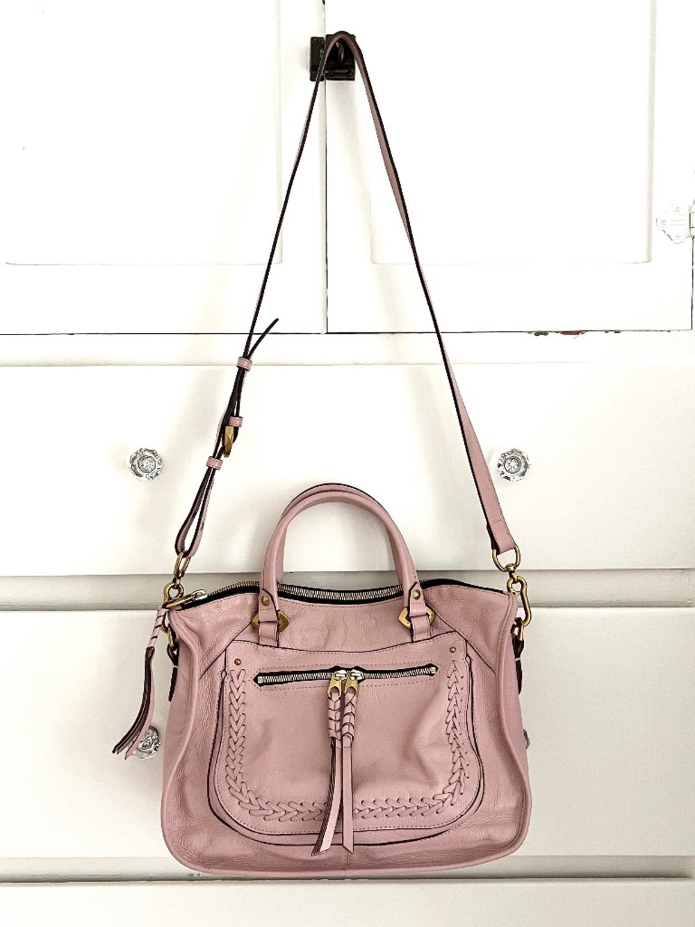 orYANY Sarah Blush Pink Pebbled Leather Satchel Crossbody Bag